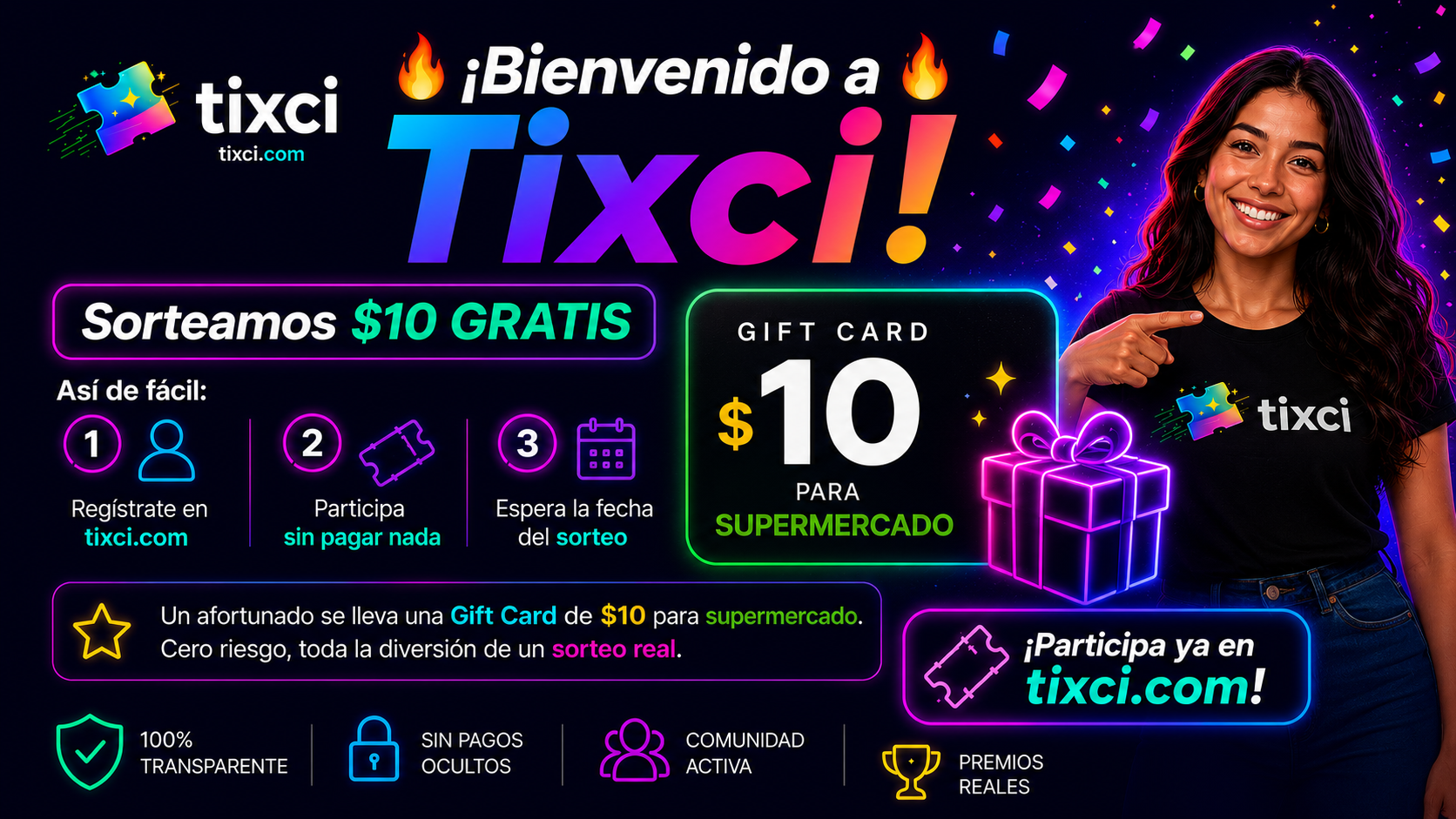 ¡Bienvenido a Tixci! Sorteamos $10 GRATIS
